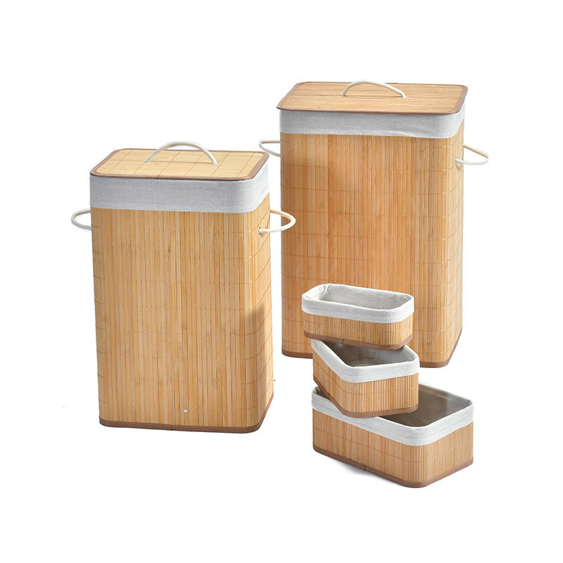 Foldable Bamboo Laundry Basket Hamper with Lid